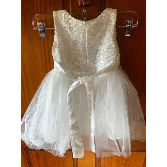 Toddler Lace & Tulle Dress With Satin‎ Sash - White 3T (100) - Picture 2 of 5